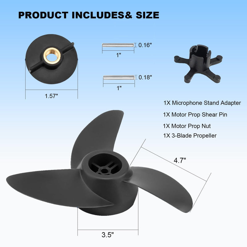 MGA089B Three-Blade Trolling Motor Propeller Replacement for Motorguide Machete III, Black 3-Blade Prop, 3.5-Inch Hub, for Small Boat Motors and Shallow Water Propellers