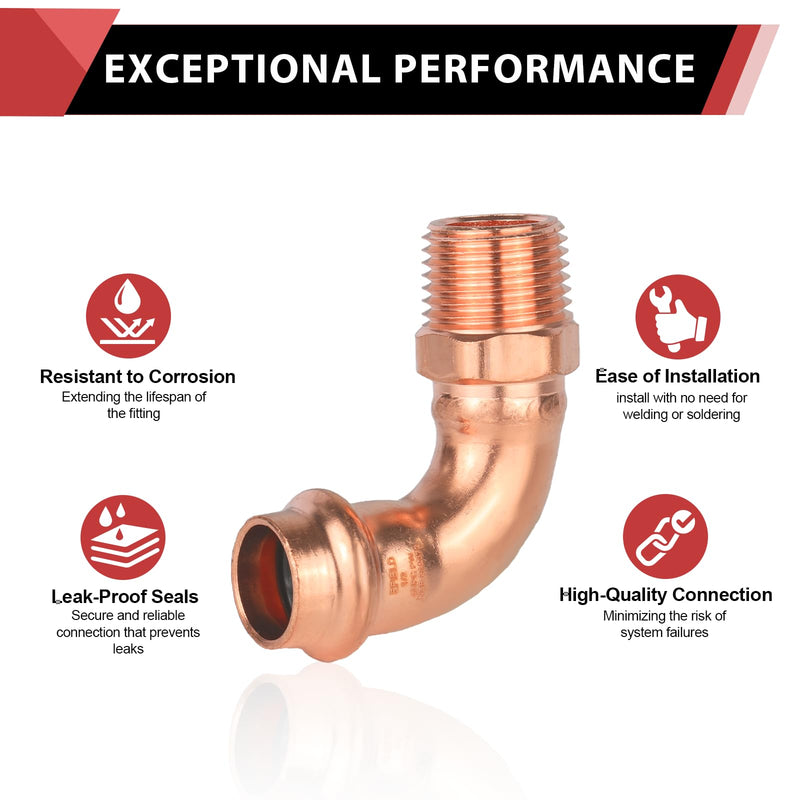 2Pcs EFIELD 1/2" Copper Press x 1/2" Male NPT 90 Degree Elbow(PRESS082-2) 1/2" x 1/2" 2