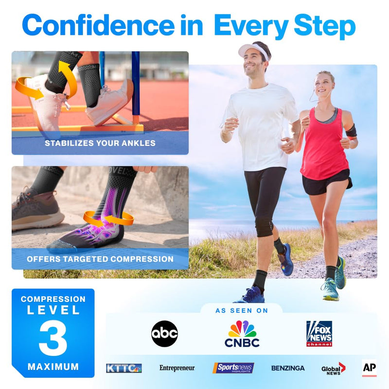 Modvel Foot & Ankle Brace Socks for Sprained Ankle Compression Sleeve - Plantar Fasciitis Relief Brace, Foot Support for Women & Men - Tendonitis & Arthritis Foot Sleeve, Stabilizing Ankle Wrap Medium A Black 2
