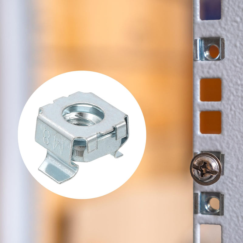 uxcell M8 x 1.25mm Cage Nut, 5Pcs Snap-in Cage Nuts, Carbon Steel Zinc Plated Metric Nut for Server Rack Cabinet, Silver 5