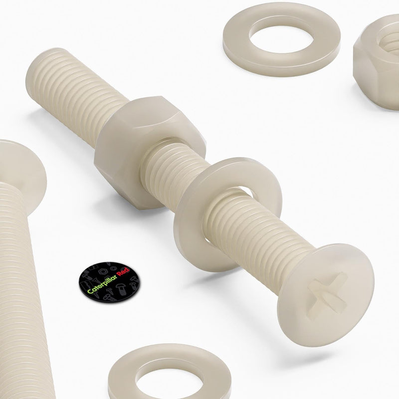 50x Nylon Countersunk Cross Head Machine Screws, M5 x 40 mm, Plastic Nuts, Bolts and Washers, (13/64 x 1 37/64 in)