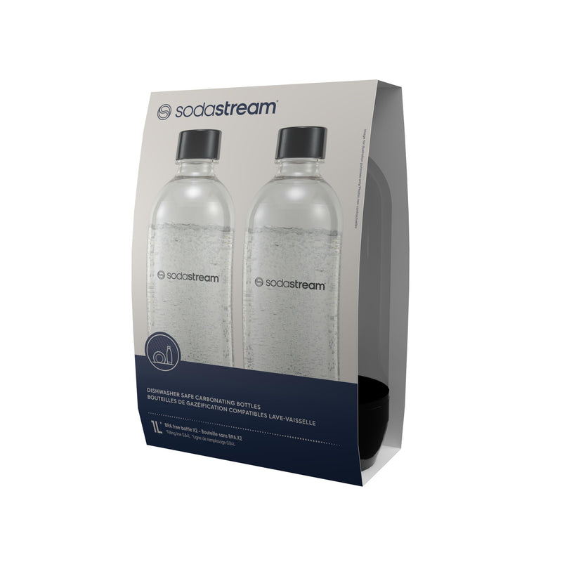 sodastream Classic Dishwasher Safe 1L Carbonating Bottle, Pack of 2 (Black)