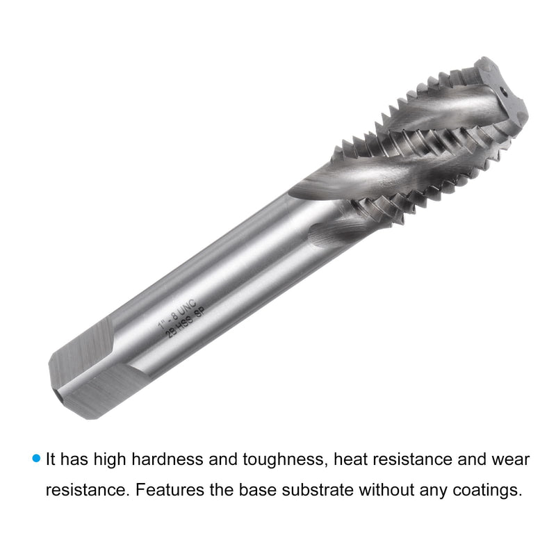 uxcell Spiral Flute Taps, 1-8 UNC 2B High Speed Steel (HSS) Uncoated Machine Thread Milling Threading Screw Tap 4 Flutes Tapping Tool