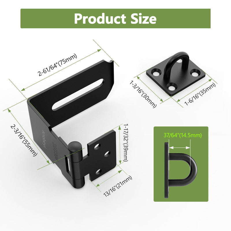 Door Hasp Latch, 90 Degree Padlock Hasp Lock, 304 Stainless Steel Security File Cabinet Lock for Padlock, Right Angle Hasp Latch Lock for Shed, Box, Cupboard, Mailbox, Drawer (Black-4pcs) Black-4pcs