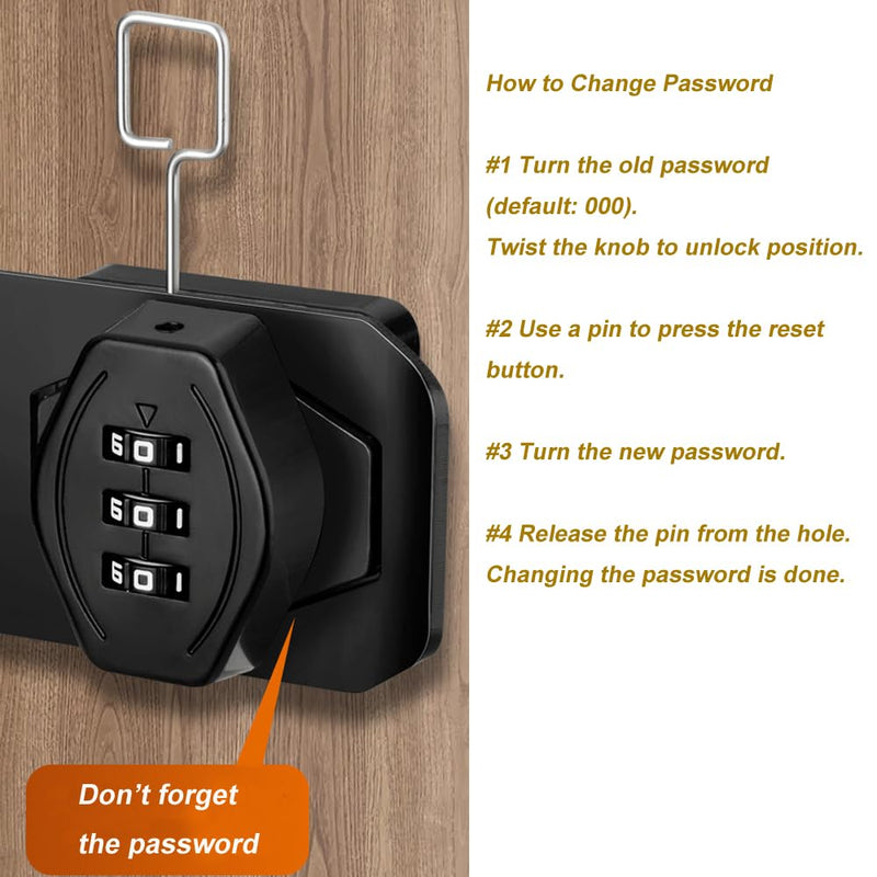 ETEKJOY Cabinet Lock Keyless 3-Digit Password Combination Code Hasp Latch Lock Twist Knob Wooden Drawer Cupboard (Black, 4 inch) Black