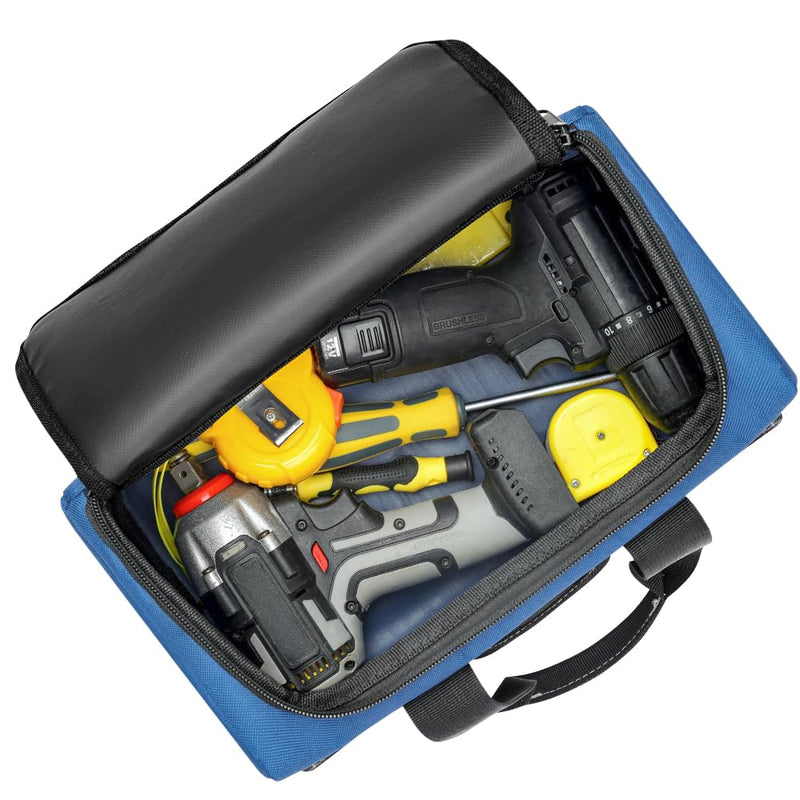 Small Tool Bag, Waterproof Tool Bag Organizer 1680D Tool Bags for Men Heavy Duty, with Multi-Pockets for Electricians, Blue 12 inch