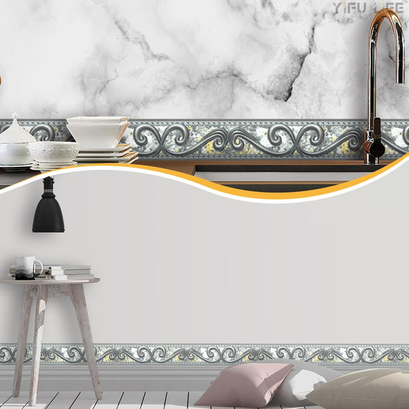 Peel and Stick Wallpaper Border, Abstract Curve Grey Removable Self Adhesive Wall Border Decorative Molding Tiles Stciker for Home Decor 2''x32.8ft 2''x393.7'' Gray