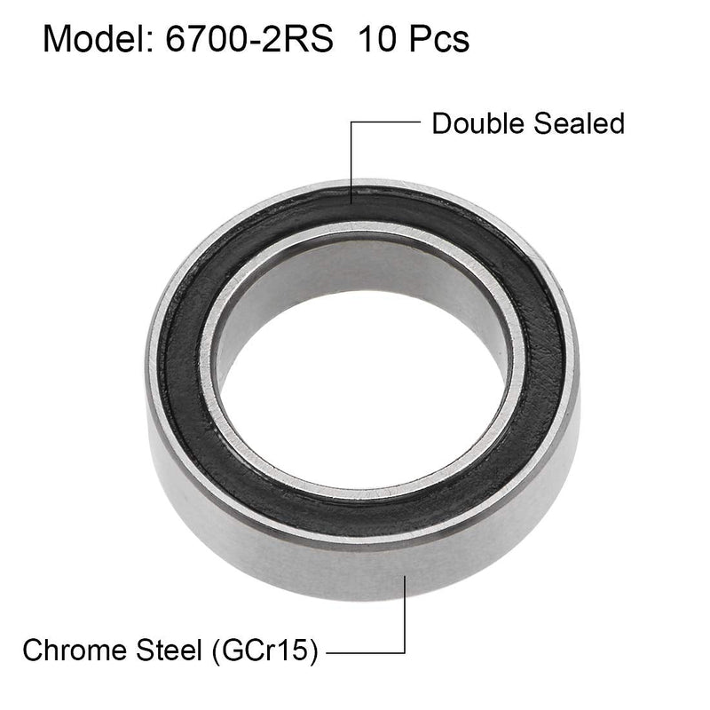uxcell 6700-2RS Deep Groove Ball Bearings Z2 10mm x 15mm x 4mm Double Sealed Chrome Steel 10pcs 10x15x4mm