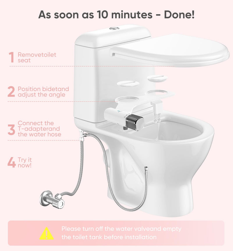 Ultra-Slim Bidet Attachment, Posterior&Feminine Wash-(Retractable Dual Nozzles), Non-Electric Bidet Attachment for Toilet Seat, Adjustable Fresh Cold Water Pressure, Stainless Steel Inlet (DarkGray) DarkGray