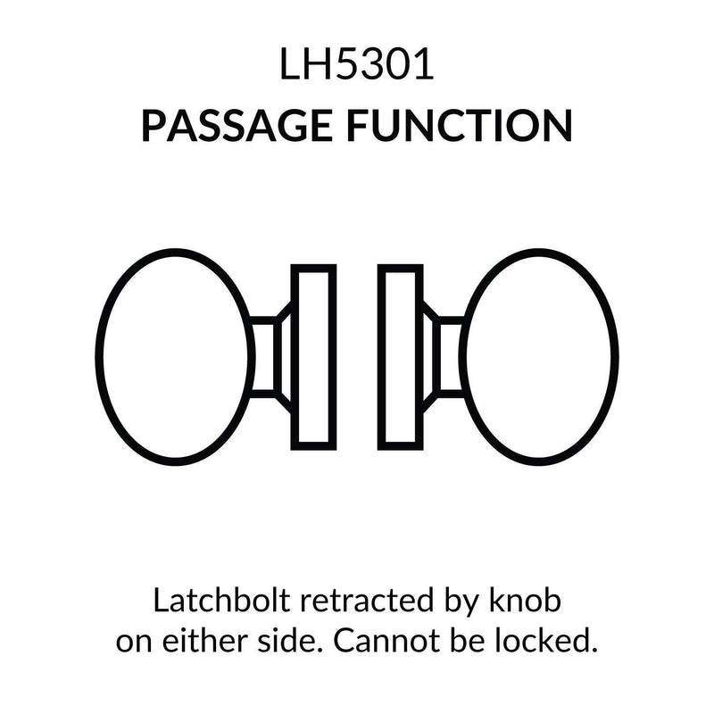 Lawrence Door Knob Cylindrical Lock Passage Function-No Keys Oil Rubbed Bronze (US10B) Finish LH5301OB Non-Handed UL Certified ANSI/BHMA Grade 2 Commercial Door Lock for Heavy Duty Use