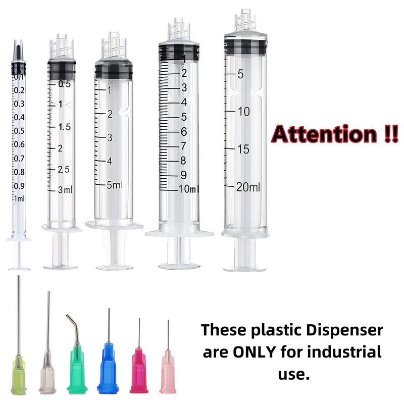 30 Pack 1ml, 3ml, 5ml, 10ml, 20ml Glue Dispenser with14ga,16ga, 18ga, 20ga, 22ga, 25ga Glue Dispenser head and Caps for Measuring and Refilling, Glue Applicator or Oil