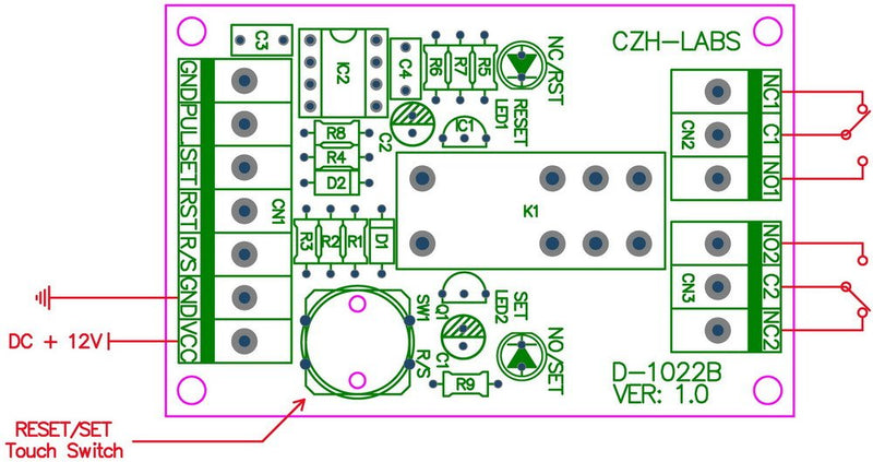 ELECTRONICS-SALON Panel Mount Momentary-Switch/Pulse-Signal Control Latching DPDT Relay Module,12V