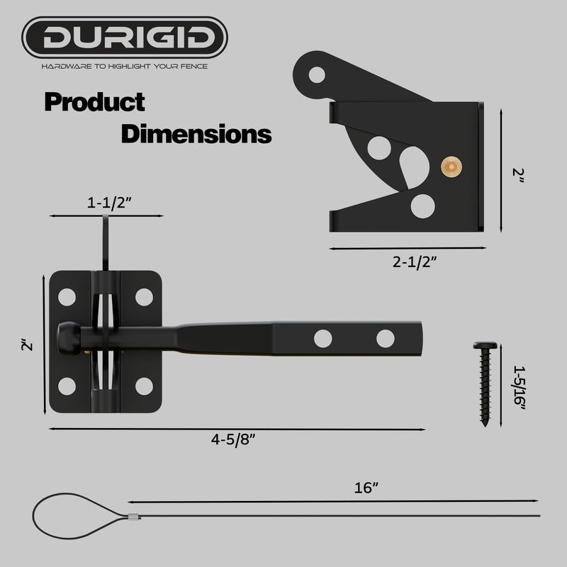 Spring Loaded Gate Latch Pull String Fence Gate Latch, Fingertip Release Self Latching Gate Latches, Small Gate Latch for Wooden Fence, Vinyl Door, Aluminum Gate, 1 Pack, Black