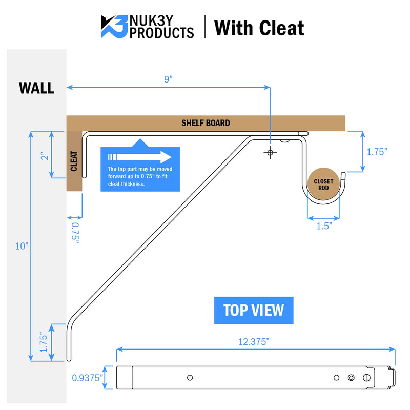 Nuk3y Heavy Duty Adjustable Shelf Rod Support Bracket (White) White