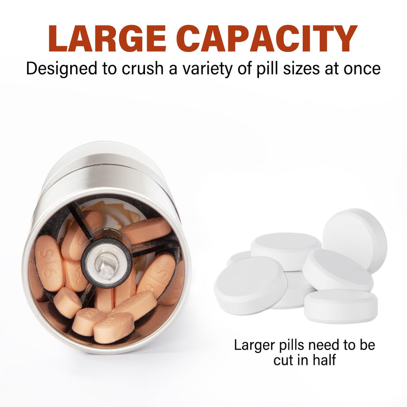 Manual Pill Crusher Fine Powder, Effortlessly and Efficiently Grind Multiple Pills into Fine Powder， Ideal for Seniors, Adults, and Pets - Stainless Steel