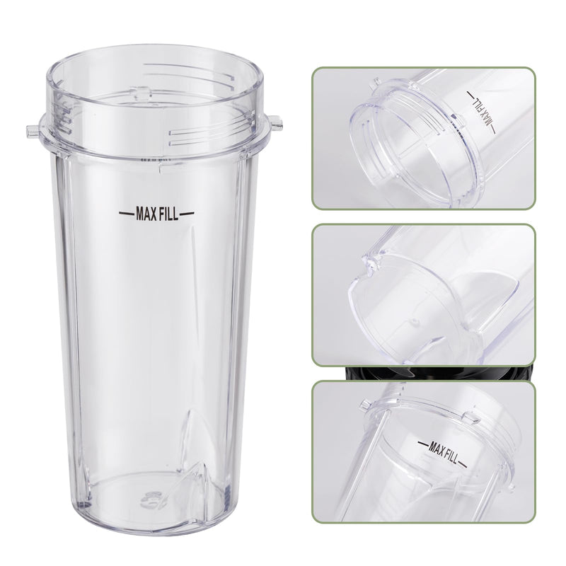 5-piece Ninja Blender Cups Replacement Single Serve 16oz Cups with Sip & Seal Lids, 6 Fins Extractor Blade Compatible with Nurti Ninja Blenders Pro BL660 BL663 BL663CO BL665Q BL740 BL770
