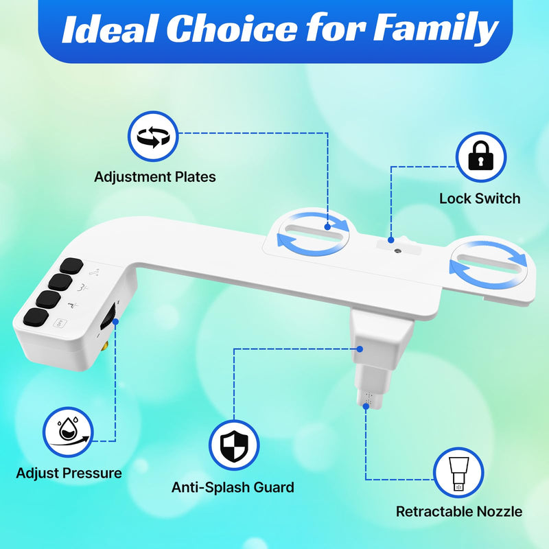 Bidet Attachment for Toilet,0.23 Inch Ultra-Thin Non-Electric Bidet,Knob Control for Water Flow On/Off, Adjustable Water Pressure,Foldable Dual Self-Cleaning Nozzles (Only Cold Water) Square-2