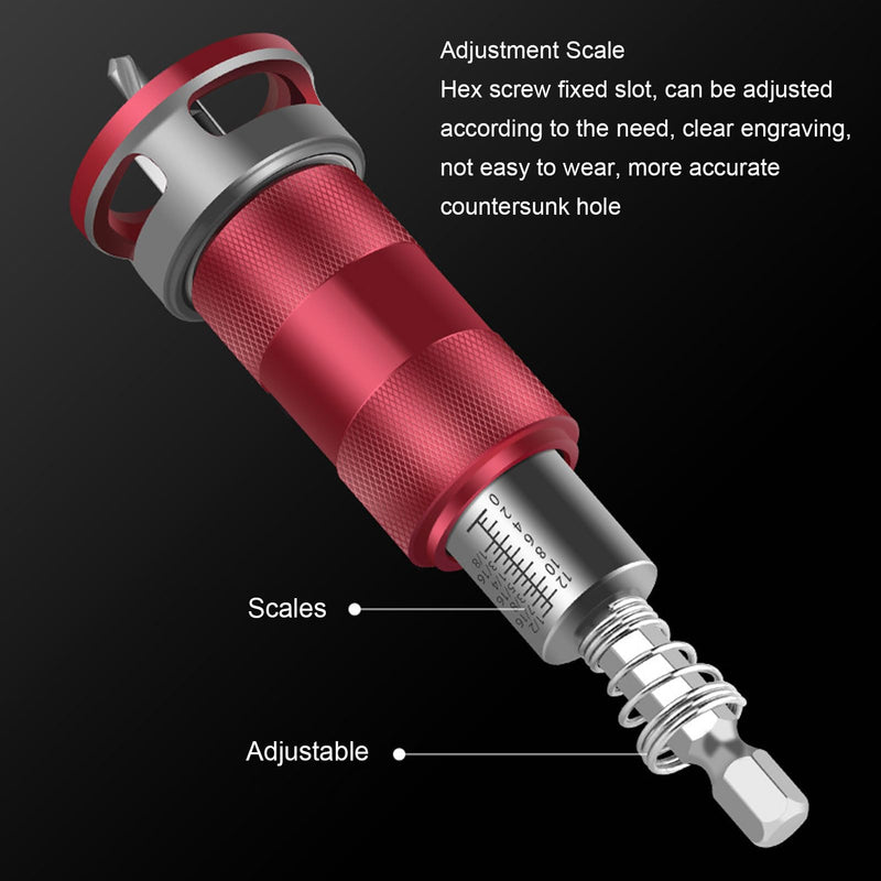 LICAEVEY Countersink Drill Bit Set, Semi Automatic Adjustable Depth Stop Drill Bit with 5 HSS M2 Bits & Hex Shank for Woodworking