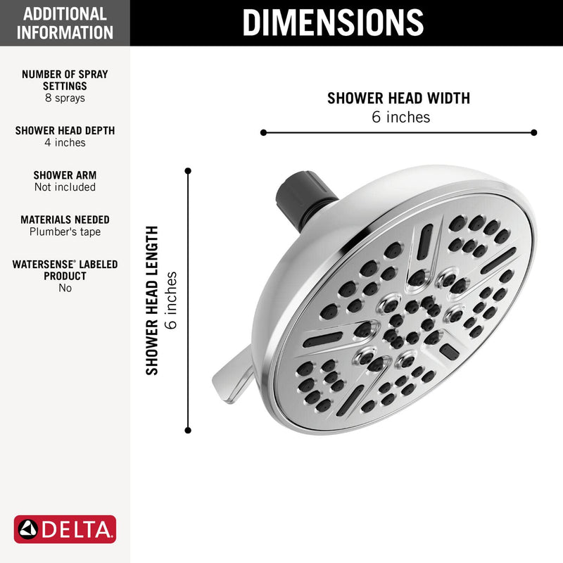 Delta Faucet 8-Spray Touch-Clean Chrome Shower Head, Delta Shower Heads, Showerhead, Shower Head Chrome, 2.5 GPM Water Flow, Chrome 75898