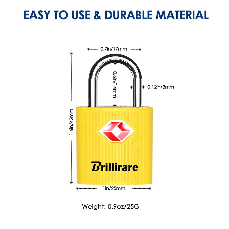 4 Pack TSA Approved Luggage Locks with Keys, Travel Padlock, Zinc Alloy Waterproof Keyed Lock, TSA Outdoor Metal Lock for Lockers, Bags, Backpack, Gym, Gate-Yellow