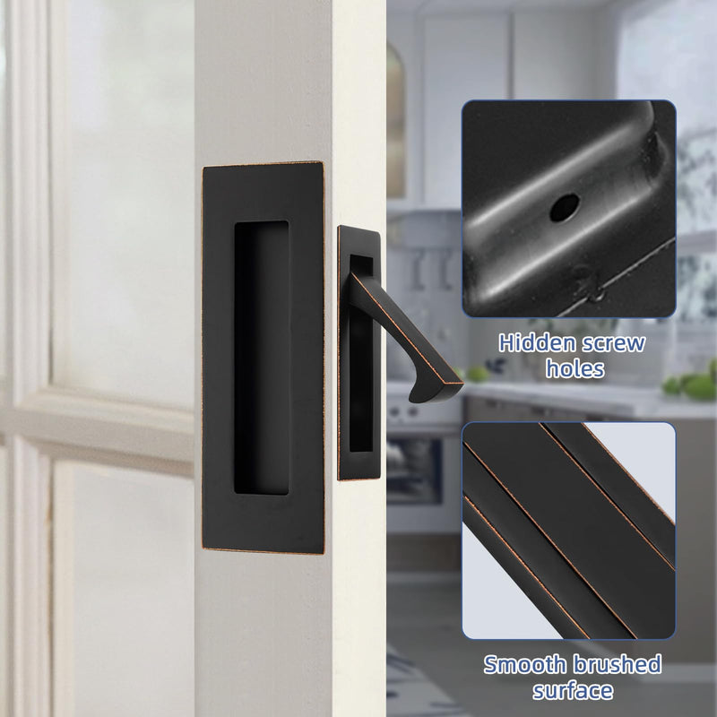 Pocket Door Hardware and Edge Pull,Stainless Steel Pocket Door Handles Latch,Recessed Finger Flush Pulls,for Closet,Sliding,Barn Door (Oil Rubbed Bronze, 6Inch) Oil Rubbed Bronze