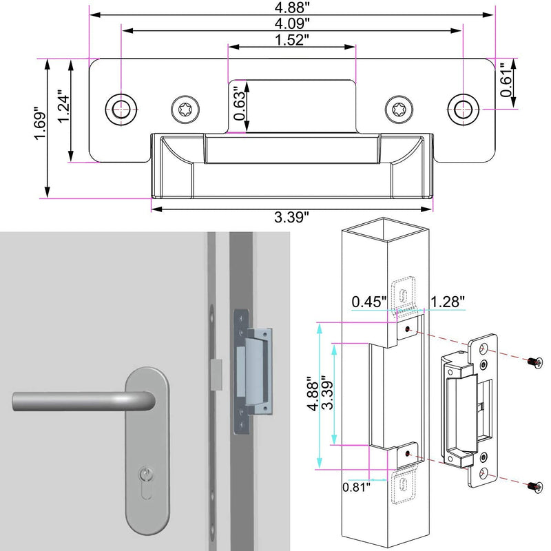 UHPPOTE ANSI Standard Heavy Duty Stainless Steel Finish Electric Strike Door Lock for Access Control Cylindrical Locksets - Input Voltage 24VDC