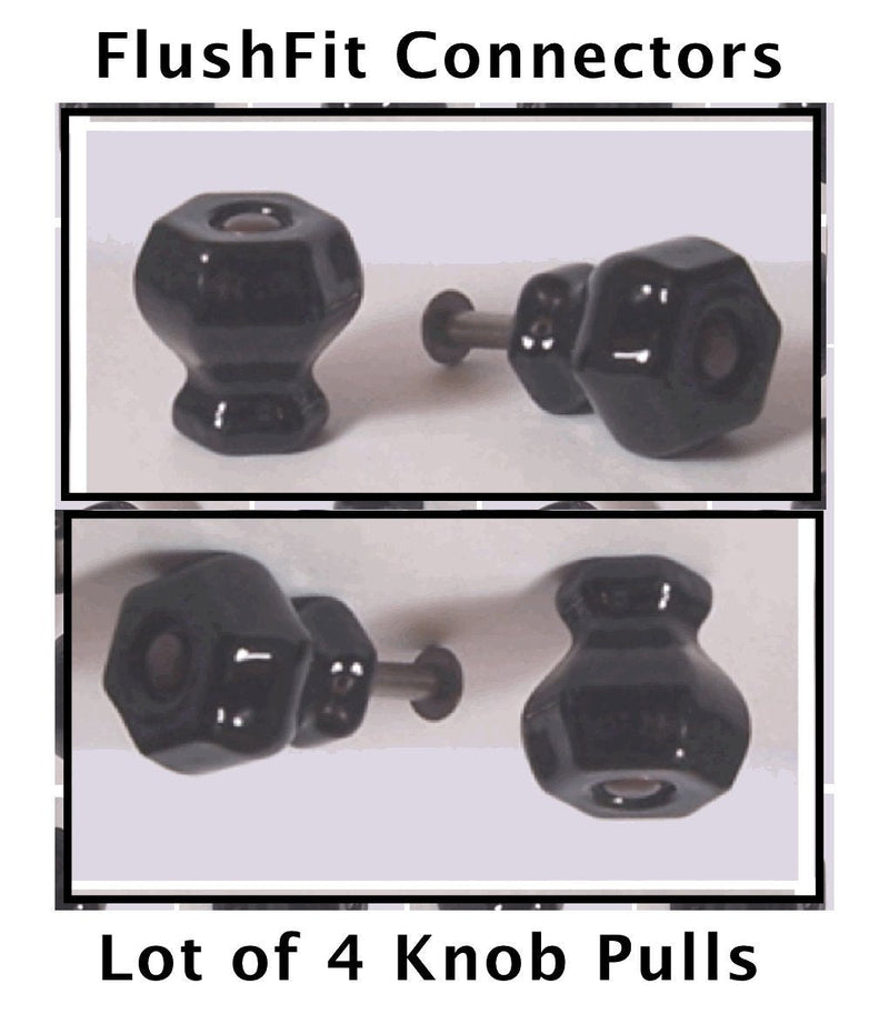 LOT of 4 Jet Black Crystal Knob Pulls with OIL RUBBED BRONZE with Flush-Fit Screws - Our Original Premium Depression type Crystal Glass Cabinet Knobs NOW with FLUSH FIT CONNECTORS