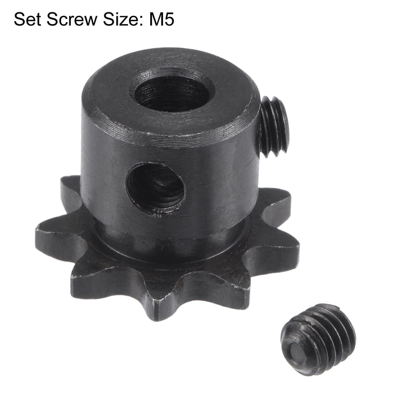 uxcell 9 Tooth Roller Sprocket B Type, #25 Chain, Single Strand 1/4" Pitch, 6mm Bore Black Oxide C45 Carbon Steel with Set Screws for ISO 04C