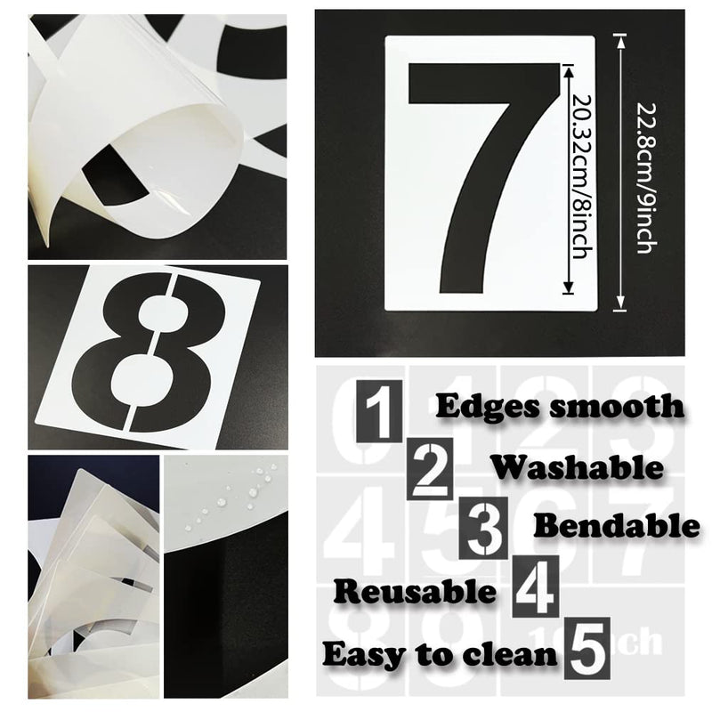 8 Inch Large Number Stencils Kit 0-9 Address Number Stencil Set Reusable Plastic Number Painting Templates Stencils for Address Number Mailbox Signs Road Parking Lot Door Trucks Painting Stencils 8 Inch