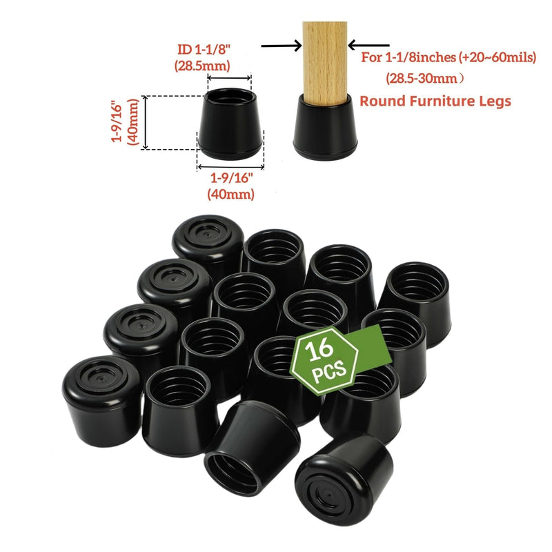 Non-Slip Rubber Chair Leg Caps - Furniture Feet Tips Covers Floor Protecters for Hardwood Floors, Round, Black (16PCS) (NSP-Slip, NSP-16PCS- 1-1/8"(28MM)) NSP-SLIP NSP-16PCS- 1-1/8"(28MM)
