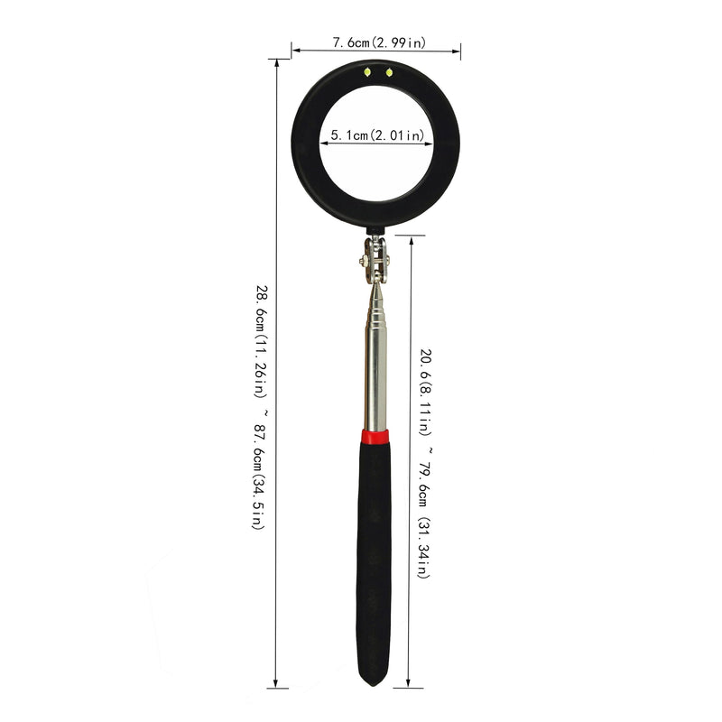 Telescoping Inspection Mirror with 2 Light Small circular mirror Square mirror- Flexible and Shower Use mirror on a stick and Extendable Mechanic Tool for Automotive