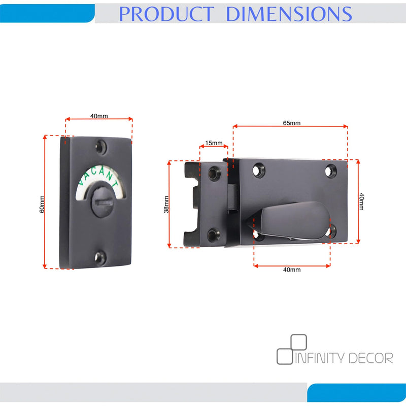Infinity Decor Black Vacant and Engaged Indicator Bolt, Zinc Bathroom Privacy Toilet Door Latch Lock