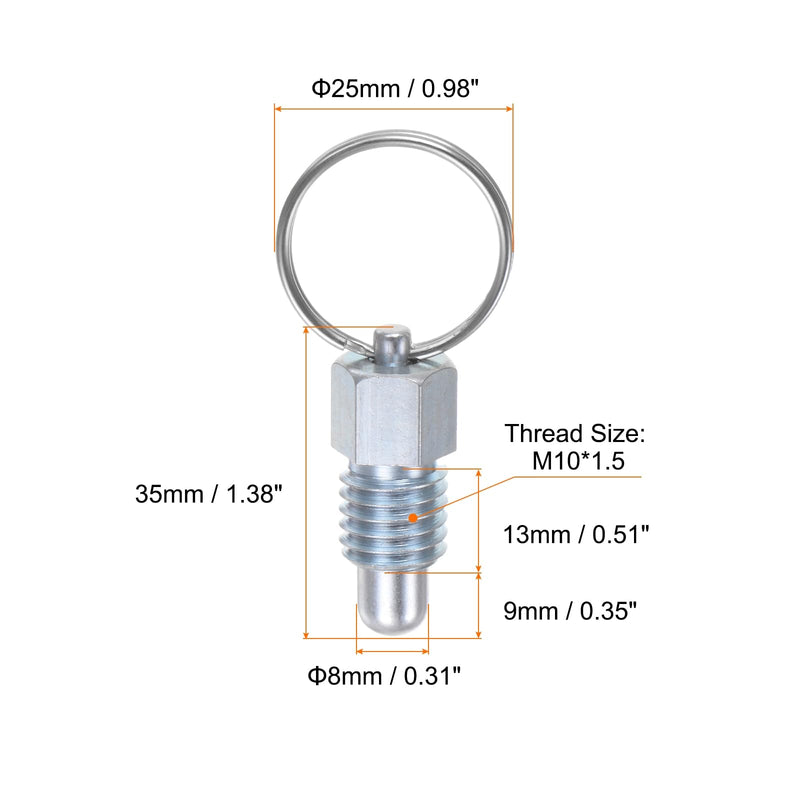 HARFINGTON 2Pcs Spring Plunger with Pull Ring M12x1.75 Thread Size 0.51" Thread Length Pin Dia.8mm Round Head Carbon Steel Non-Locking Retractable Index Plunger for Industrial Equipment