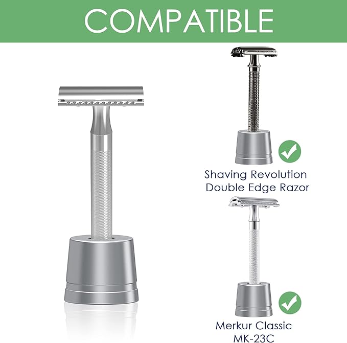Linkidea 2 Pack Safety Razor Stand, Men's Aluminum Alloy Shaving Razor Base Holder, Manual Razor Holder for Bathroom Countertop (Silver Gray) - NewNest Australia