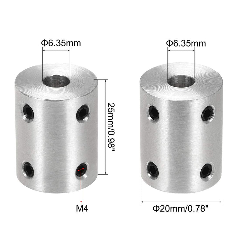 uxcell 1/4 Inch to 1/4 Inch Bore Rigid Coupling Set Screw L25XD20 Aluminum Alloy,Shaft Coupler Connector for 3D Printers, Motor Accessories,4pcs 6.35mm to 6.35mm