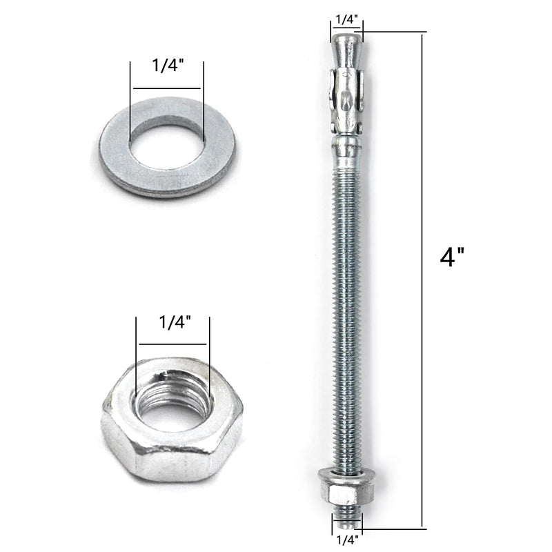 1/4x4 Inch Standard Fasteners for Heavy-Duty Zinc Wedge Anchors for Cement and Concrete (Box of 30) 1/4"x4"-30pcs