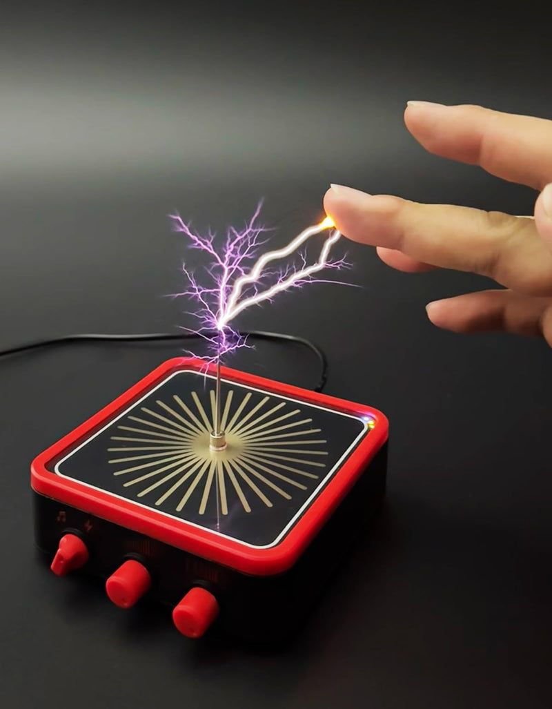 WARDENCLYFFE Tesla Coil 10MINI Red Compact Classic Tesla Coil, Dual-Knob Control, 10 cm(3.9 inches) Arc, High-Voltage Arc Display Top Red Border