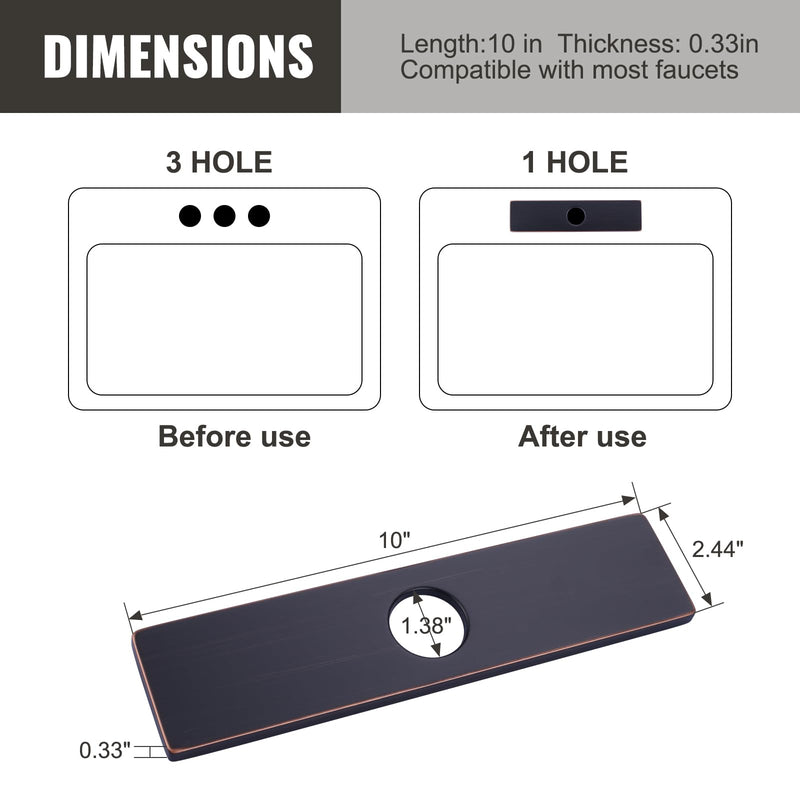 10" Sink Faucet Hole Cover Deck Plate for Bathroom & Kitchen Vanity Sink, Faucet Oil Rubbed Bronze Escutcheon Plate Stainless Steel Outside Faucet Cover Cap Rectangle Mixer Tap Right Angle