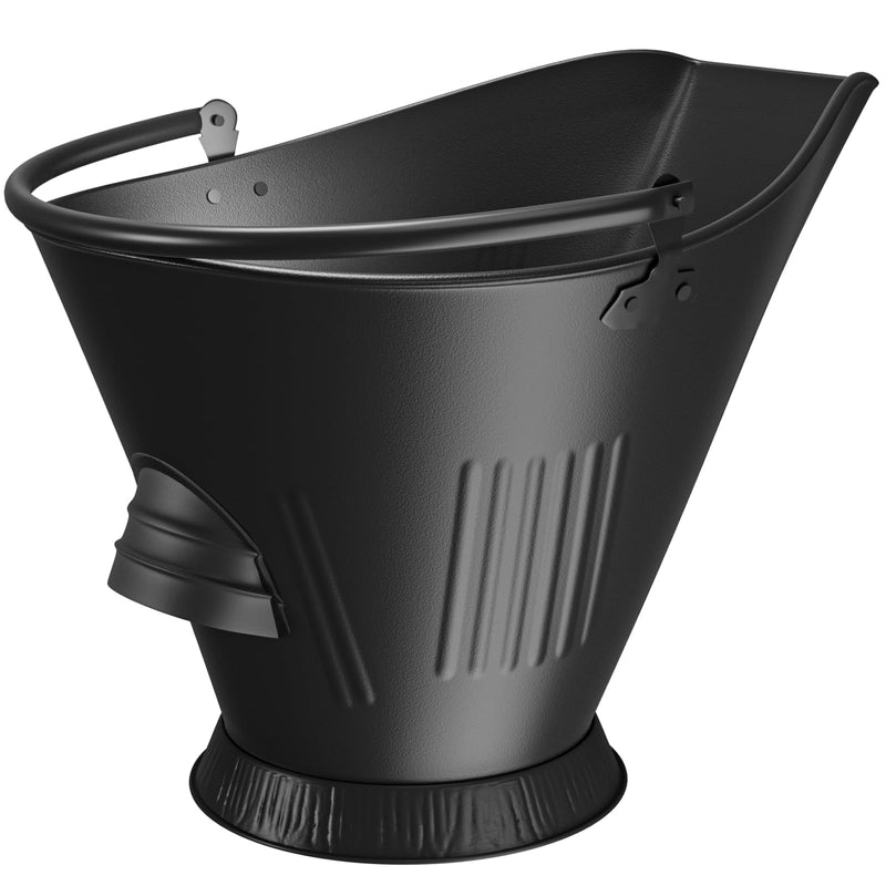AMAGABELI GARDEN & HOME XXL 5-Gallon Ash Bucket for Fireplace Metal Coal Bucket Wood Stove Charcoal Bucket Hot Ashes Can Pail Fireside for Fire Pit Firewood Burning Indoor Outdoor Grill Hearth Tools Black 5-gallon Ash Bucket