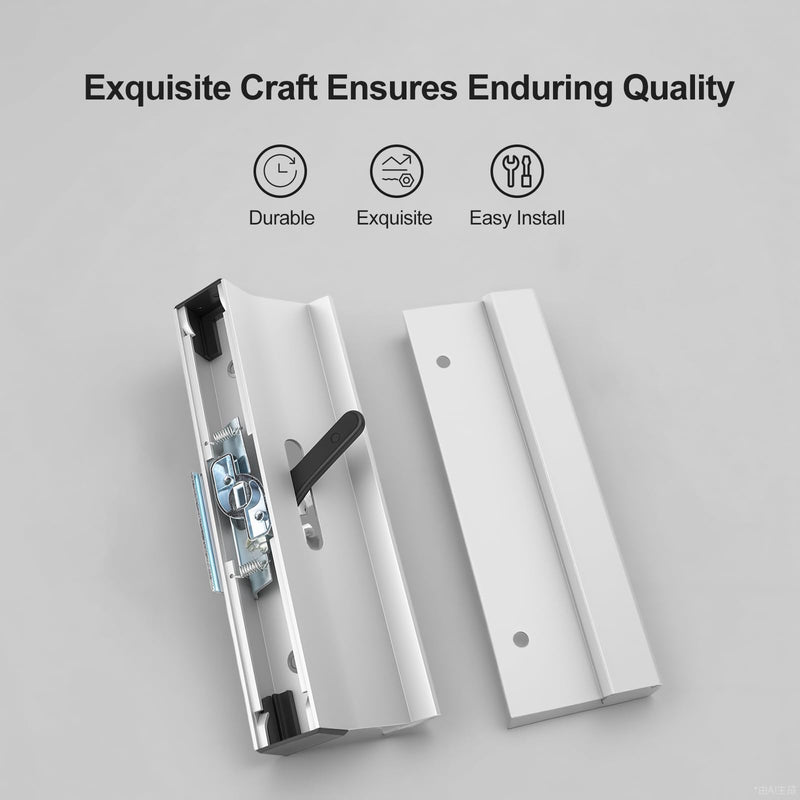 Baomain Surface Mount Sliding Patio Door Handle Set, 4-15/16" Hole Spacing C-to-C, Clamp Style Aluminum Replacement for Sliding Glass Doors, White with Woodgrain Finish 4-15/16 Inch (Hole Spacing)