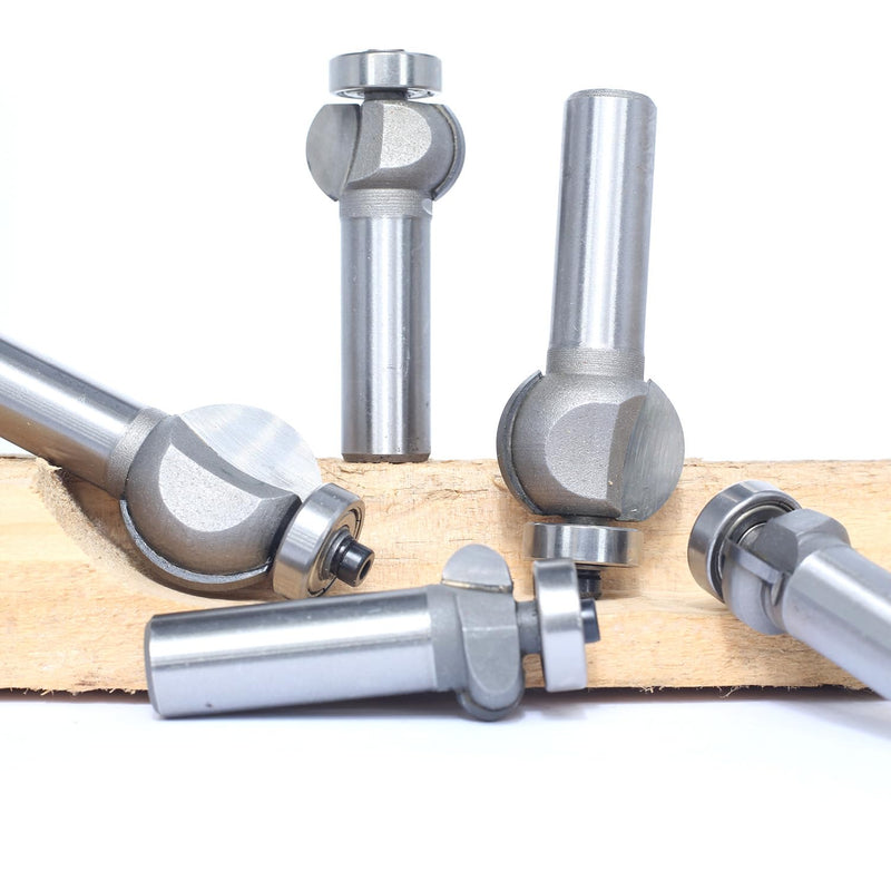 5Pcs Edging Fluting Bits Set,1/2" Shank, Concave Sunk Bead Router Bits Radius R4mm,R5mm,R5mm,R11.3mm,and R13.6mm,Bearing Guided Decorative Edge Bits for Wood Profiling,Molding 1/2"x 5pcs