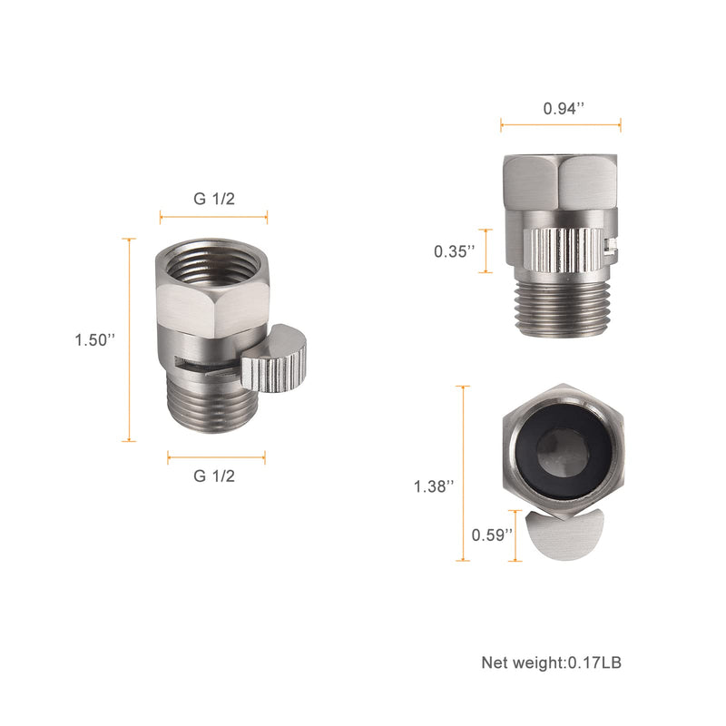 Brushed Nickel Water Flow Control Valve, G 1/2" Shower Head Flow Control Brass Shut Off Valve for Handheld, Water Pressure Regulator Replacement for Shower System Brushed Nickel