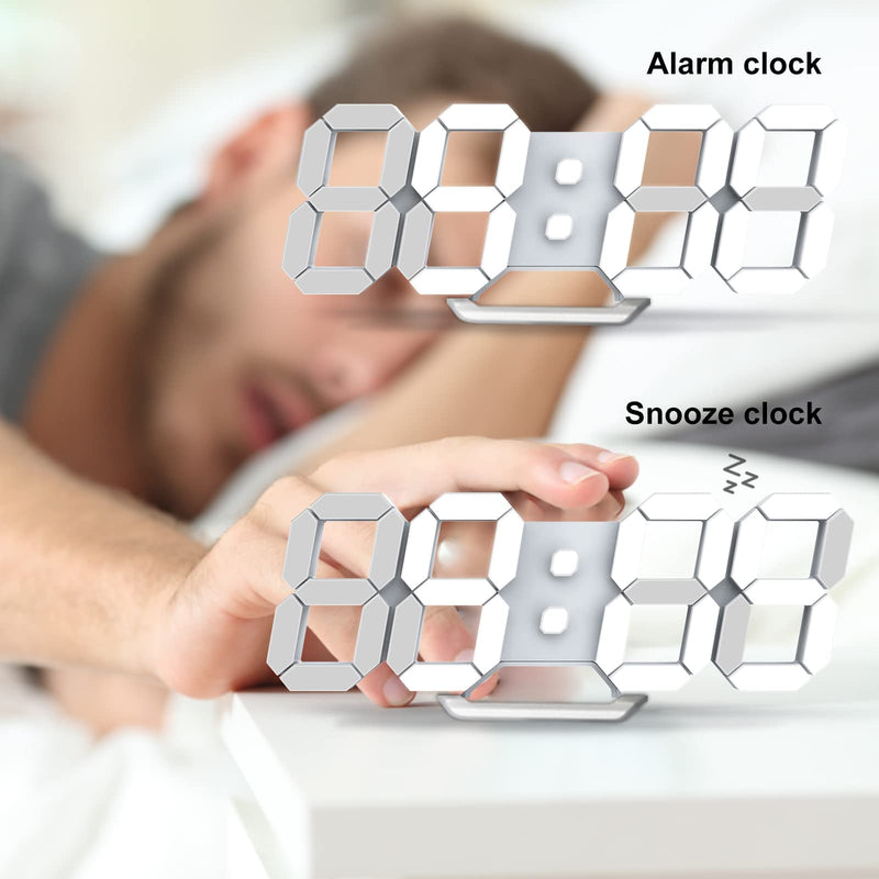Deeyaple LED Clock, 3D Digital Wall & Desk Alarm Clock with Snooze, Dimmable Display, Time Memory, 12/24H Date & Temperature, Remote Control Night Light for Bedroom, Office, Kitchen, Home (White) White
