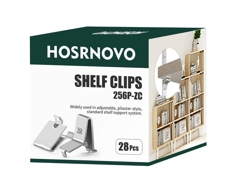 Hosrnovo Shelf Clips, Adjustable Supports Clip for 255 Standard Pilaster, Heavy Duty Metal Shelving Brackets Clips for Kitchen Cabinet Bookcase (Silver 28) Silver 28