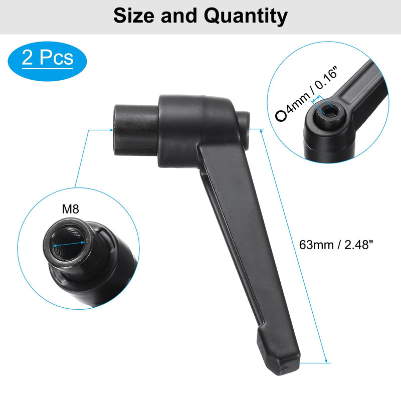 uxcell 4pcs Clamping Lever Adjustable Handle Set Metric M8 x 32mm Male & M8 Female Thread Level Handles Hand Stud Knobs Quick Release Black for Lathe Machinery