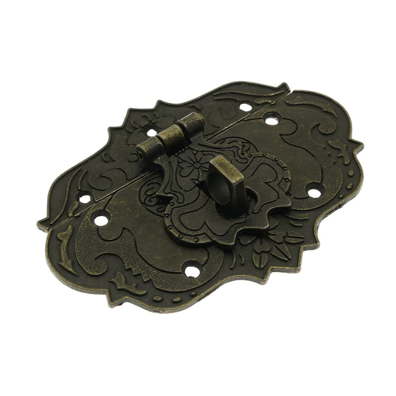 Antique Embossing Decorative Brass Hasp Clasp Latch Lock with Screws for Jewelry Box Ordinary Box Wooden Case Furniture Decoration (Bronze) Bronze