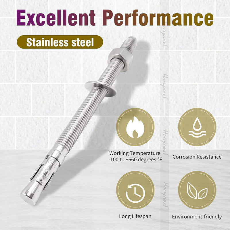 1/2"x 7" inch Stainless Steel Standard Strong Wedge Anchor, Fasteners for Concrete (4 pcs) 1/2" x 7"