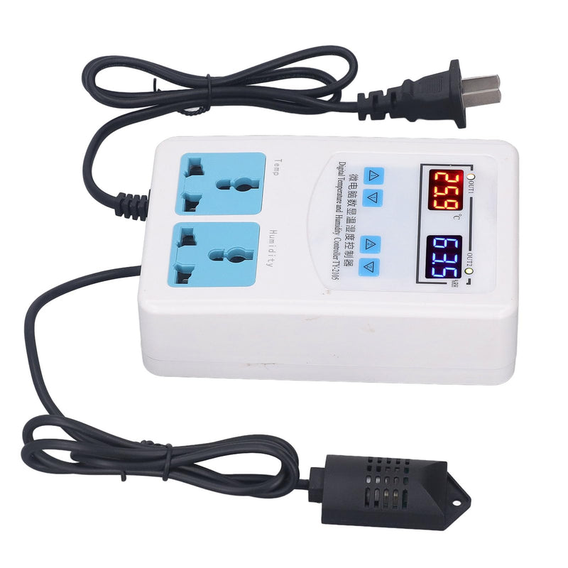 Temperature Humidity Controller with LCD DisplayDigital Thermostat Humidistat for Incubators, Herbal Storage Containers, and Grow Rooms (20°C to 60°C, 0%–100% RH, 110–220V)