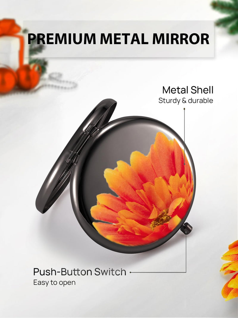 Compact Mirror Bulk, Pack of 6 Double-Sided 1X/2X Magnifying Metal Makeup Mirrors(Round, Onyx Black) 2.5"L x 2.5"W