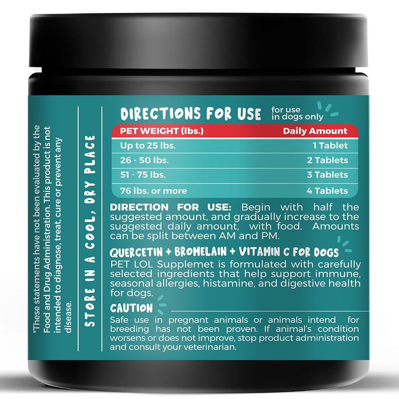 Quercetin for Dogs with Bromelain and Vitamin C | 3-in-1 Supplement for Dog Allergies, Immune Support, Itch Relief, Promote Inflammatory Relief & Antioxidant Activity | 120 Chewable Tablets